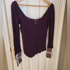 We The Free Deep Purple Long Sleeve Top with Striped Cuffs